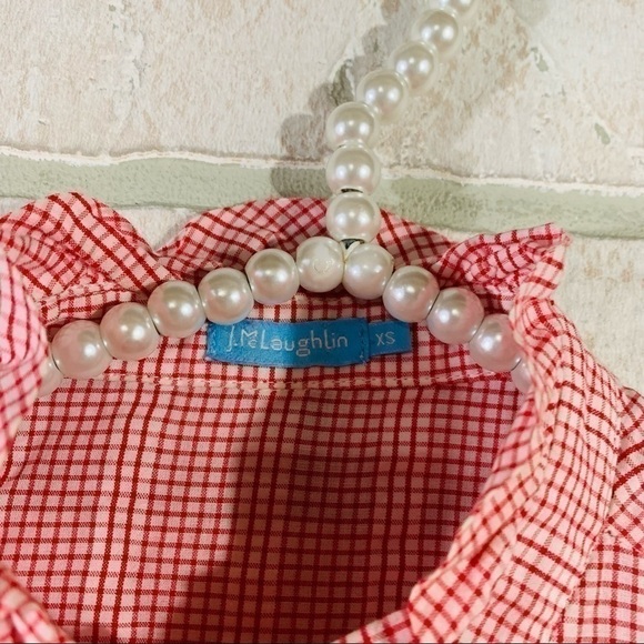 J. McLaughlin Red Plaid Ruffle Front Sleeveless Button Down Shirt Size XS - Picture 3 of 7